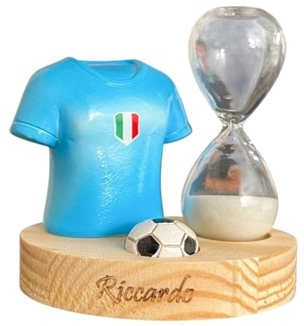 Ingrosso e Risparmio Bomboniera Comunione 1 pz Clessidra con Sabbia Bianca con Maglia Nazionale e Base Legno Personalizzabile con Nome Economico Gadget Tema Calcio Evento Sportivo