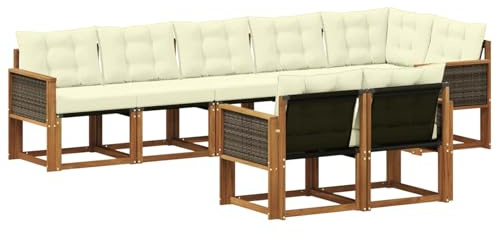 vidaXL Outdoor-Sofagarnitur mit Kissen 8 pcs Natur und Creme, Garten Loungemöbel, modernes Ecksofa, robust Sitzgruppe, Terrassenmöbel für Komfort