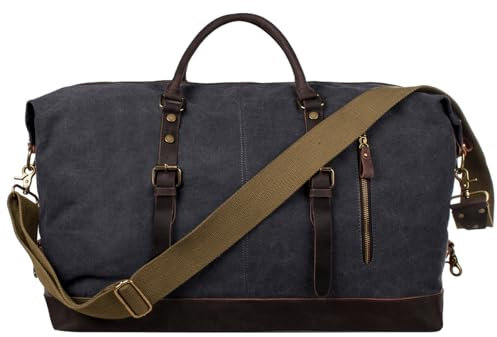 S-ZONE Reisetasche 52-55L Vintage Canvas Crazy Horse Leder Trim Unisex Handgepäck Weekender Tasche Sporttasche für Reise Wochenende Urlaub