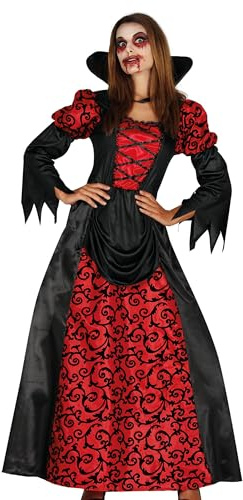 FIESTAS GUIRCA | Vampiress Kostüm - Kleid und Kragen - Vampir und Vampirin Kostüme für Halloween, Karneval und Kostümpartys - Ideal für Erwachsene und Teenager - Rot und Schwarz