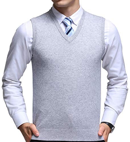 FULIER Mens V-Neck Sleeveless Vest Classic Business Gentleman Knitwear Knitted Waistcoat Sweater Cardigans Tank Tops