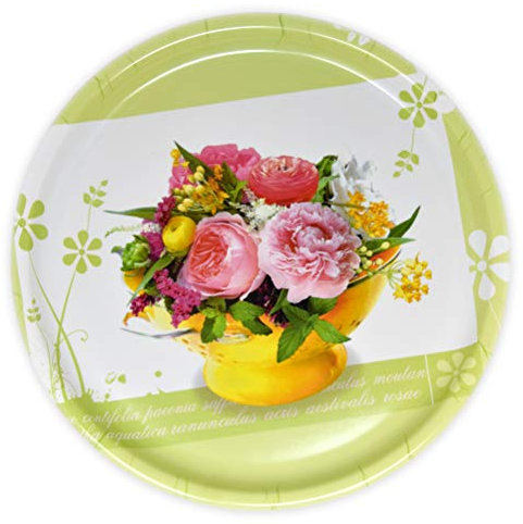 Lashuma Serviertablett groß rund 40 cm Ø, Deko Tablett aus Melamin, Druck: Blumenstrauß
