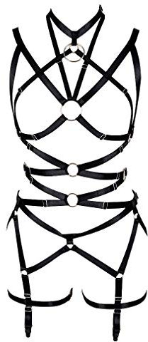BBOHSS Damen Body Harness BH Vollelastischer Gürtel Verstellbarer elastischer Punk-Tanz Karneval Gothic Anzug Kleidung Zubehör (Schwarz)