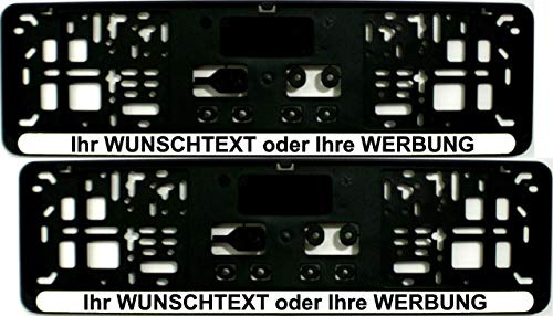 Satz (2 Stück) Kennzeichenhalter - KURZ 46 cm - WEISS (Leiste) - MIT INDIVIDUELLEM WUNSCHTEXT - PREMIUMQUALITÄT - personalisiert 460 mm weiß