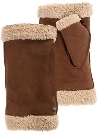 Isotoner Mitaines femme en cuir de chèvre velours, doublés imitation fourrure