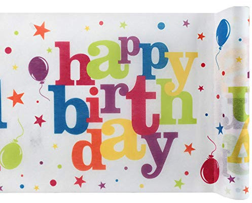 WOOOOZY Tischläufer Happy Birthday bunt, 5m x 30 cm
