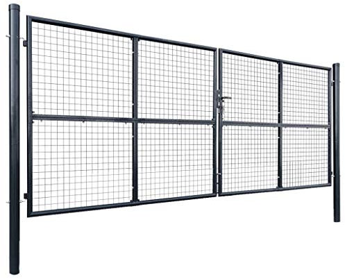 Tidyard Mesh-Gartentor Gartenzaun Zauntür Tor als praktischer Mit 2 Seitenpfosten mit Scharnieren,Zauntor Gartentür Tür 415 x 200 cm Mit einem Erdspieß & 3 Schlüssel,Verzinkter Stahl