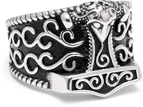 Schmuck-Checker Wikinger-Ring aus 316L Edelstahl mit Thors Hammer Mjölnir massiver Herren-Ring Männer Schmuck Geschenk (63 (20,0 mm Ø))