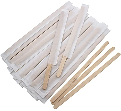 BLUE TOP Individually Paper Wrapped Wooden Coffee Stirrers 4.3 Inch Pack 500, Disposable Wood Sticks for Coffee/Tea/Hot Beverage/Hot Chocolate/Cold Drinks, Wood Blenders for Butter Sugar,Craft Stick