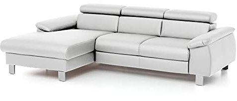 Mivano Ecksofa Micky mit Recamiere / L-Form-Sofa mit Schlaffunktion, Bettkasten und Kopfteilverstellung / 244 x 72 x 166 / Kunstleder, Weiß
