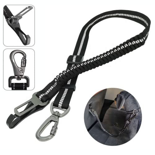 Hundegurt fürs Auto - Hunde Sicherheitsgurt - Sicherheitsgurt Hunde für Auto - Hundeanschnaller fürs Auto, Reflektierend Bungee Hundegurt mit Haken für alle Hunderassen & Autotypen(50cm-80cm)