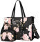 MOSISO Laptop Tote Bag Compatible with MacBook Air 15 inch M3 M2 2024 2023/Pro 16 2023-2019, 15-15.6 inch Notebook, Peony PU Leather Travel Work Briefcase with Detachable Bowknot & Small Purse, Black