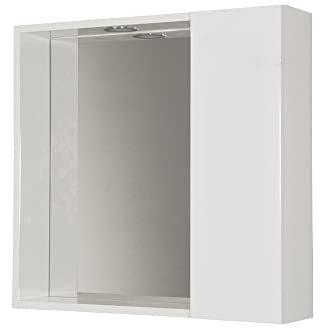 Mama Store SPECCHIERA Bagno con VANO Contenitore e Luce LED-Bianco Lucido Laccato, L. 60 CM X P. 16 CM X H.60 CM
