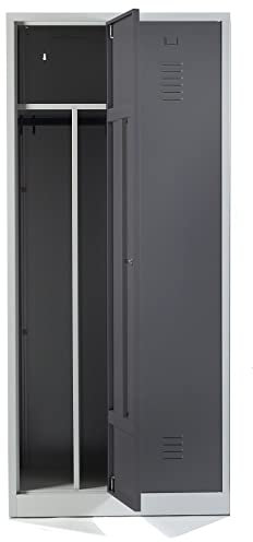 Schrank & Stuhl Spind – Metallspind mit 2 Abteilen in 180 x 80 x 50 cm, inkl. Hutboden, Trennwand und Zylinderschlösser, Lieferung komplett montiert, Grau/Anthrazit