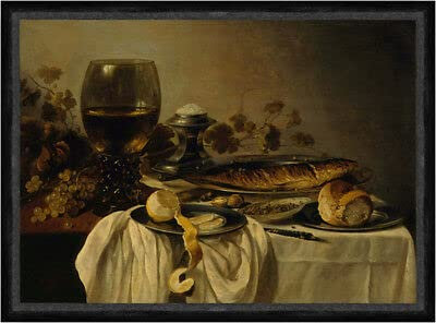 Kunstdruck Breakfast Claesz 03130 Assiette en verre pour petit-déjeuner Motif poisson mort, citron