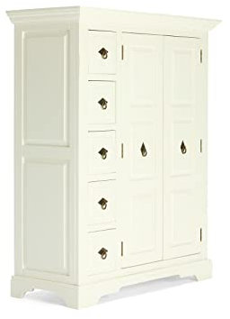 Woodkings® Highboard Catana Holz Creme weiß, Hochkommode antik Vintage Design, rustikale Kommode mit viel Stauraum durch 5Schubladen und 2 Türen, Landhaus Stil Wohnmöbel Pinie-MDF-Mix