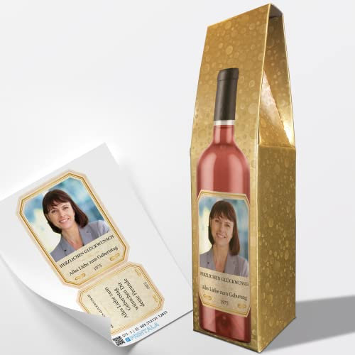 Weinkarton & Weinetikett personalisiert mit Foto & Text | Set passend für eine Weinflasche (Roséwein/Rosé)