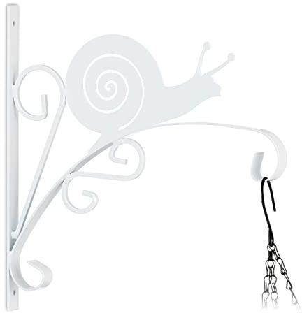 Relaxdays Hanging Basket Bracket, Snail Design, Wall-Mounted, 30 x 30.5 x 2 cm, Plant Hanger, Garden, Iron, White