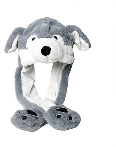 Lustige Tiermütze Plüsch Hund Mütze mit Beweglichen Ohren, Drücken der Tiermütze Machen die Ohren Bewegen Spielzeug Geburtstags Weihnachts Geschenk Cosplay Wintermütze Hut für Erwachsene Kinder