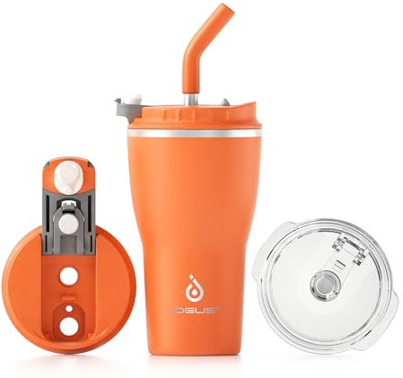 Ideus Tumbler with Lid and Straw | 14 oz | Double Wall Stainless Steel Insulated Coffee Tumbler | Perfect for Hot or Iced Coffee | Gifts for Girls Women Men | Fresh Orange