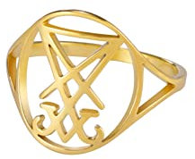 LIKGREAT Lucifer Sigil Ringe Satanic Cross Band Ring Sigil of Lucifer Seal of Satan Ringe Demon Devil Gothic Ring Edelstahlschmuck Geschenke für Männer Frauen (g-1)