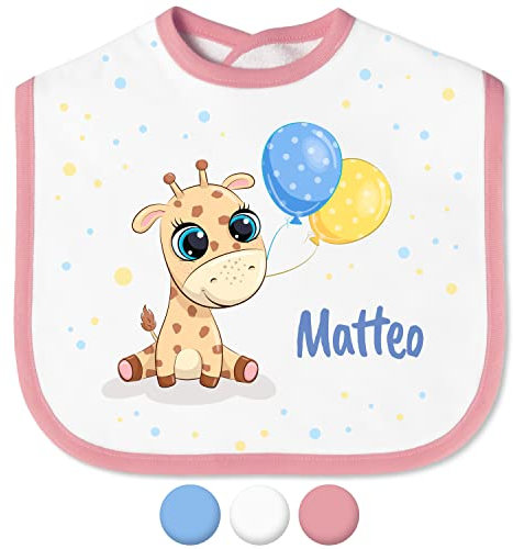 Babylätzchen mit Namen für Mädchen & Jungen – Lätzchen für Baby & Kleinkind personalisiert - mit Klettverschluss – Spucktuch Latz Kinderlätzchen - Geschenk für Kleinkinder (Giraffe, Rosa)