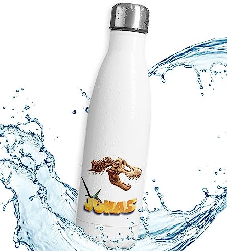 timalo® Thermosflasche Dino personalisiert mit Namen auslaufsichere Edelstahl Trinkflasche Wasserflasche für Kinder Mädchen Jungen Dinosaurier 750mL