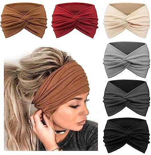 DRESHOW 6 Stück Breite Stirnbänder für Damen Extra Große Turban Stirnband Boho Head Wrap Elastische Haarbänder Haar Twisted Knot Haarschmuck