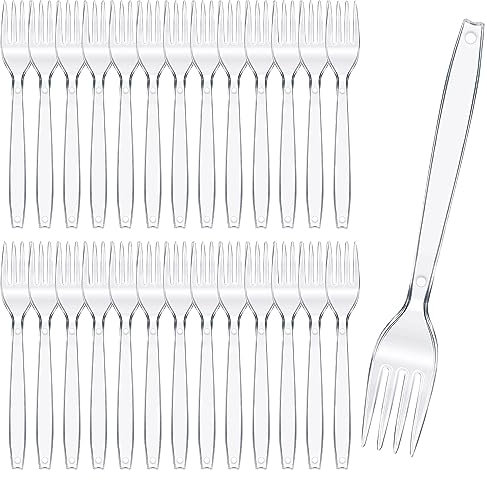 200 Piezas Tenedores Plástico Transparente, Reutilizable Cubiertos, Adecuado para Fiestas Cumpleaños Bodas Aniversarios Restaurantes Tiendas Postres