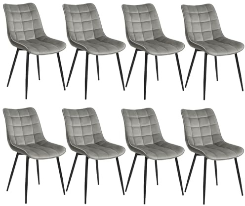 WOLTU Esszimmerstühle 8er Set, Küchenstühle gepolstert mit Rückenlehne | Sitzfläche aus Samt, mit Metallbeinen, bis 150 kg belastbar, für Wohnzimmer Küche Esszimmer, Hellgrau