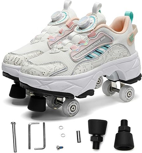 GRFIT Schuhe mit Rollen 2 in 1 Multifunktionale 4 Rad Schuhe mit Rollschuhe Verformung Schuhe für Männer Frauen Und Kinder,40