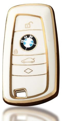 Juttzzei BMW Autoschlüssel Hülle für BMW 1er 2er 3er 4er 5er 6er F10 F12 F20 F25 F30 X3 X4 M3 M4 M5 3GT 5GT Schlüsselhülle, TPU Silikon BMW F20 Schlüssel Hülle - 4 Tasten (Weiß)