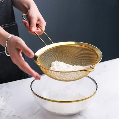 Filtro per alimenti in acciaio inox a maglia fine filtro olio setaccio farina dorata setaccio colino colino farina caffè filtro a rete strumenti da forno utensili da cucina (colore: oro-20 cm)