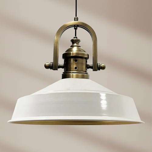 bamyum Asletl-Finke Lámpara Colgante Industrial, Pantallas de Lámpara de 40 cm, Lámpara Moderna de Metal para Isla de Cocina, Lámpara Colgante E27 para Salón y Comedor, Lámpara Colgante Blanco