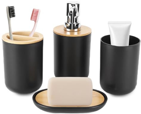 Juego de Accesorios de Baño de 4 Piezas con Soporte para Cepillos de Dientes, Jabonera, Dispensador de Loción, Vaso para Enjuague Bucal, Accesorios de Baño, Juego Completo para