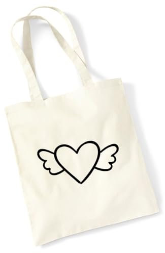 huuraa Tragetasche Herz mit Flügeln Geschenk Stoffbeutel Natural 10 Liter Baumwolle Herz Accessoire