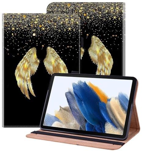 BOLELAW Hülle für Samsung Galaxy Tab S7 FE 12.4 Zoll 2021 (SM-T730/T733) – PU Leder Folio Case mit Stifthalter, Kartenschlitz & Standfunktion, Goldene Schwingen