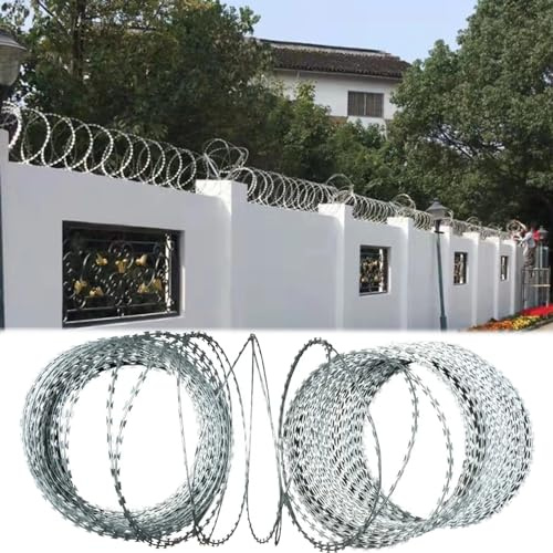 10m 20m 30m 40m 50m 60m 70m 80m 90m 100m Razor Wire, Double Spiral Galvanized Barbed Wire Razor Ribbon Roll for Top of Wall/ Garden Backyard Fence, 30/45/50/60/90 cm Diameter ( Color : Roll Dia 12''/3