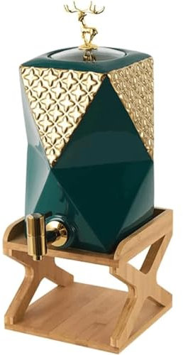 HSHTTKL Dispensador de Bebidas de 4,5 l/1,2 galones, dispensador de Bebidas de cerámica, Jarra de té Helado con Grifo y Soporte de Madera, máquina de Bebidas Buffet