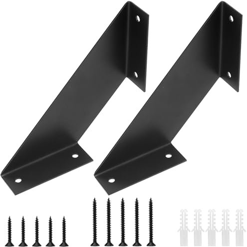 JIEHIN 2 Stück Regalhalterung Schwarz 20cm, Metall Regalwinkel mit Schrauben, Regal Wandhalterung Unsichtbar, Schwerlast Regalträger Regal Unterstützung, Wandregal Halterung für Wandregale