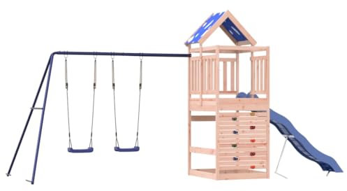 vidaXL Spielturm, Klettergerüst mit Dach Schaukeln Rutsche, Kinder Kletterturm Spiel-Zubehör für Garten, Holz Spielplatz Spielhaus, Massivholz Douglasie
