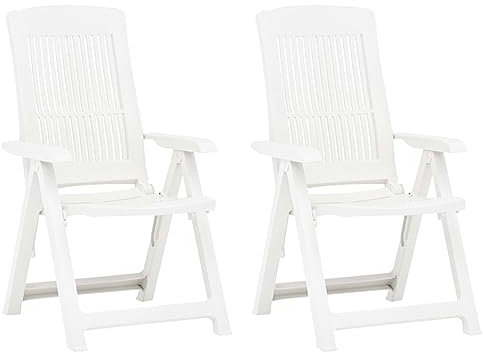 LAPOOH Verstellbare Gartenstühle 2 STK Hochlehner, Campingstühle, Lehnstühle, Wetterfest Stuhl, Garden Chair, Kunststoff Weiß