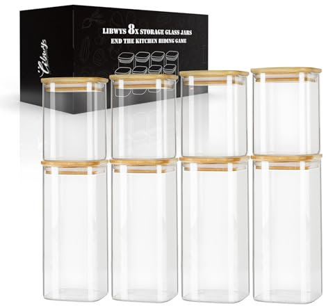 LIBWYS 8er Set Vorratsgläser mit Deckel Eckig Vorratsdose Glas - in 2 Größen: 1000 ml; 600ml