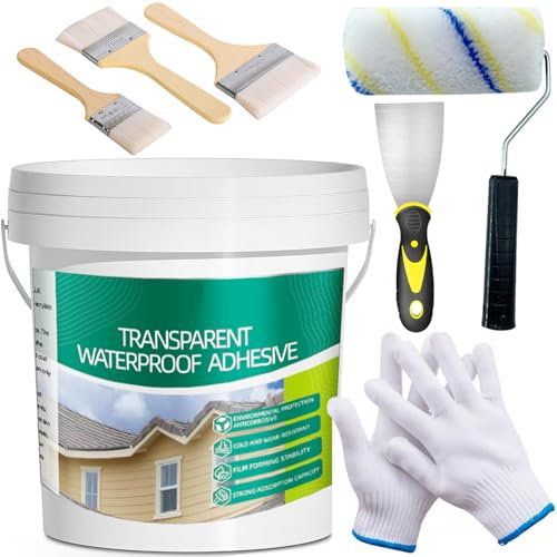 Qiveaory 2.5Kg/101Fl.oz Impermeabilizante Transparente Hidrofugante Invisible Baldosas,Hormigón,Tejados Impermeable Agente Cepillos de Madera,Rascador,Rodillo de Pintura,Guantes de Trabajo