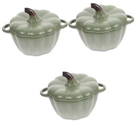 Ciieeo 3 Pz Ciotole Di Zucca Cocotte Di Zucca Ciotola Per Uova Pentola Casseruola Di Zucca Forno Di Zucca Ciotola Da Portata Zuppiera Con Coperchio Brocca Di Porcellana Ceramica