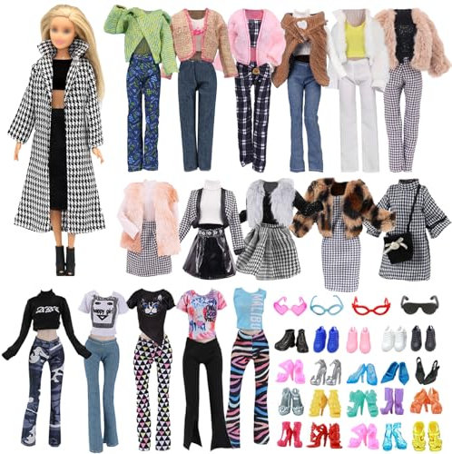 30 Doll Clothes 1 Thousand Bird Check Coat 2 Winter Coats 4 Tops 1 Pullover 2 Skirts 3 Pants 1 Hat 2 Glasses 14 Shoes for 11.5 Inch Doll Girls Gift, in Random