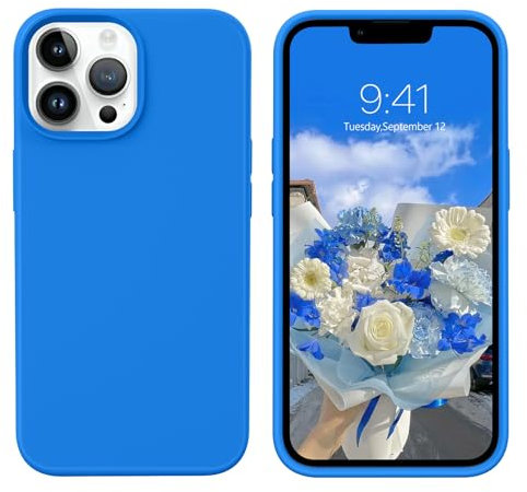 GUAGUA for iPhone 13 Pro Max Case 6.7 Inch Liquid Silicone Soft Gel Rubber Slim Microfiber Lining Cushion Texture Cover Shockproof Protective Phone Case for iPhone 13 Pro Max, Klein Blue