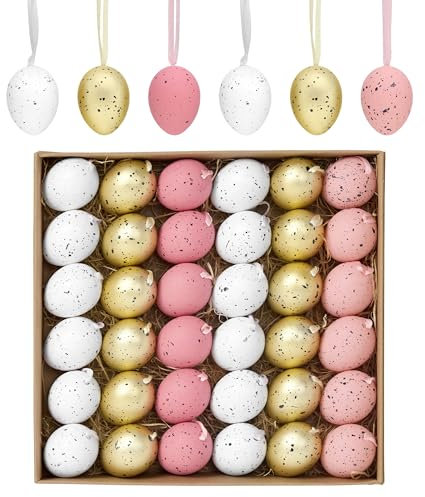 Valery Madelyn 36er Ostereier zum Aufhängen für Osterdeko,4cm Modern künstliche Mini Ostereier für Ostern Deko,Rosa Gold Ornament für Osterkörbchen Frühlingsdeko,Ostern Geschenke Kinder