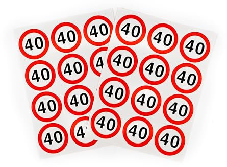40 Geburtstag Deko Aufkleber Verkehrszeichen rot/weiß - Originelle Geburtstagsdeko 40 für einen gelungenen 40 Geburtstag Frauen oder Männer - Tiwoca