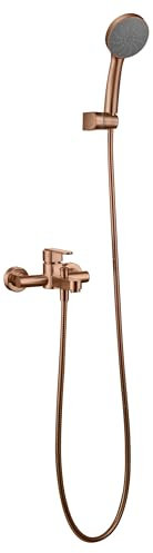 GALYON IMEX Monomando para Baño/Ducha SERIE ROMA – Grifería de Latón con, Kit Grifo Bañera Moderno Completo,Cartucho Cerámico Ø35 mm, Flexo PVC 1.80 m. (Oro Rosa Cepillado)